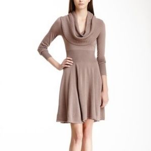 100% Merino Wool Cowl Neck Dress Taupe Shiela